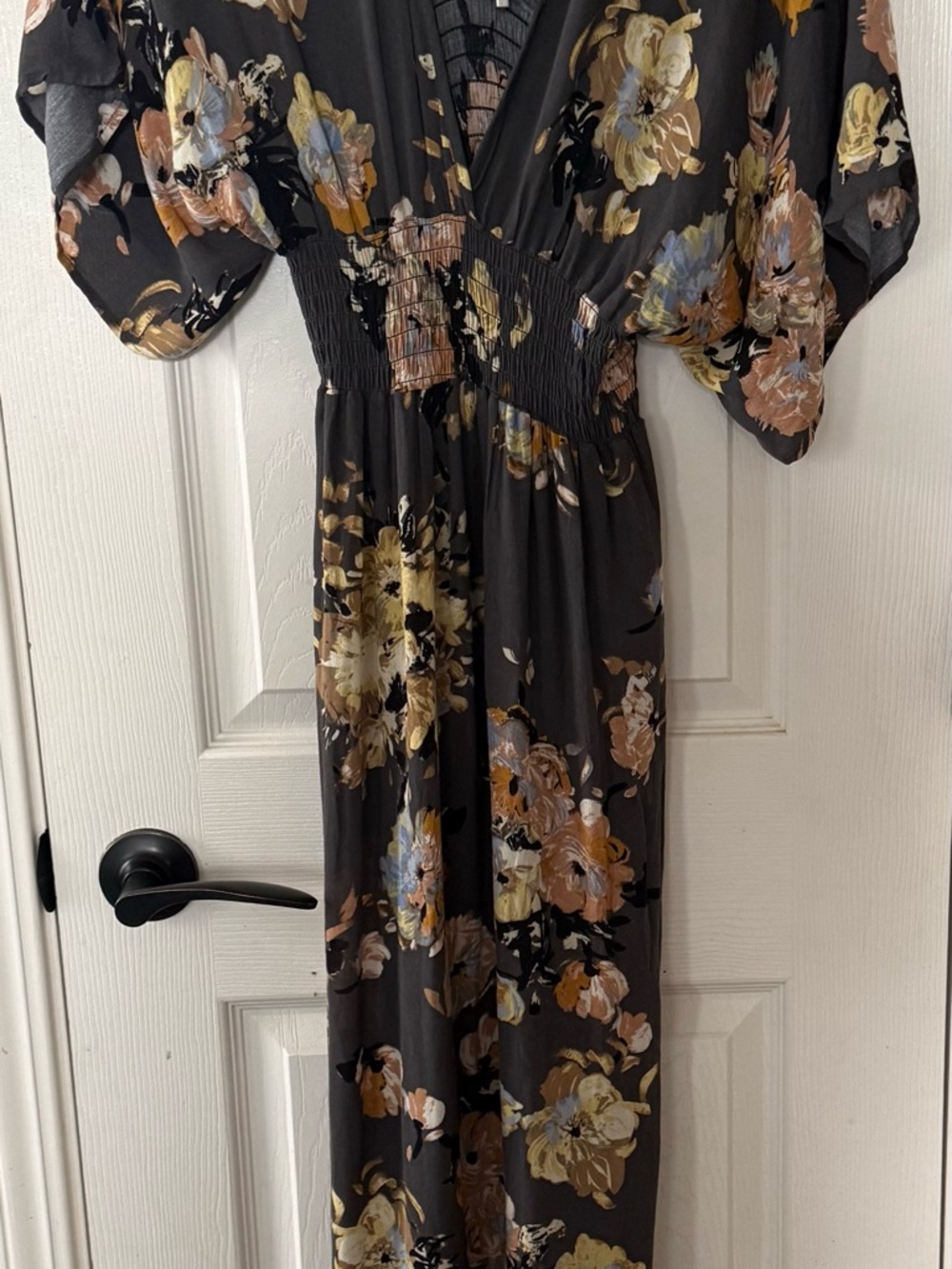 2 Love Stitch Floral V-Neck Maxi Dresses in Dark Gray, Black with floral design